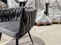 Set van 6 eetkamerstoelen, taupe velvet, zwarte poten - afbeelding 3 van  5