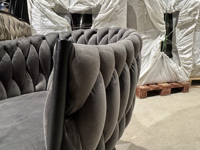 Set van 6 eetkamerstoelen, taupe velvet, zwarte poten - afbeelding 5 van  5