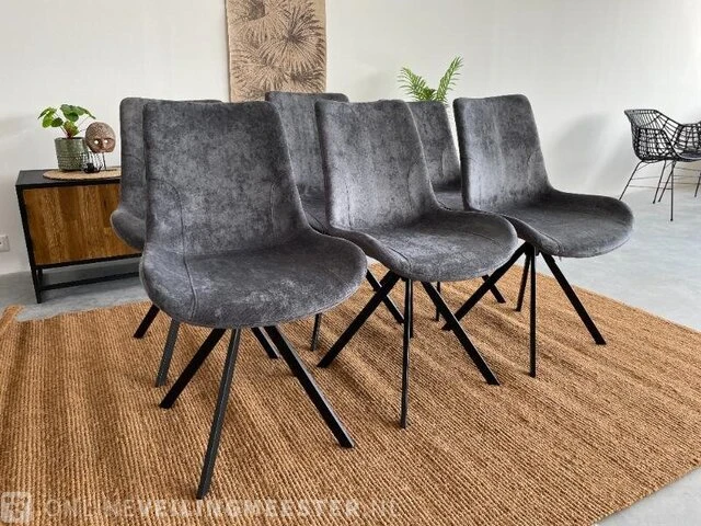 Set van 6 industriële eetkamerstoelen in antraciet antraciet / zwart - afbeelding 1 van  8