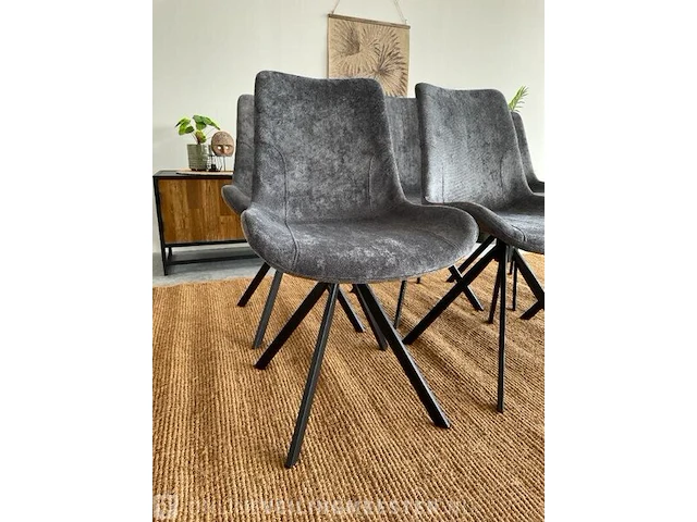 Set van 6 industriële eetkamerstoelen in antraciet antraciet / zwart - afbeelding 3 van  8