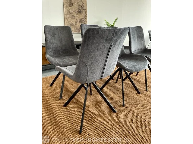 Set van 6 industriële eetkamerstoelen in antraciet antraciet / zwart - afbeelding 5 van  8