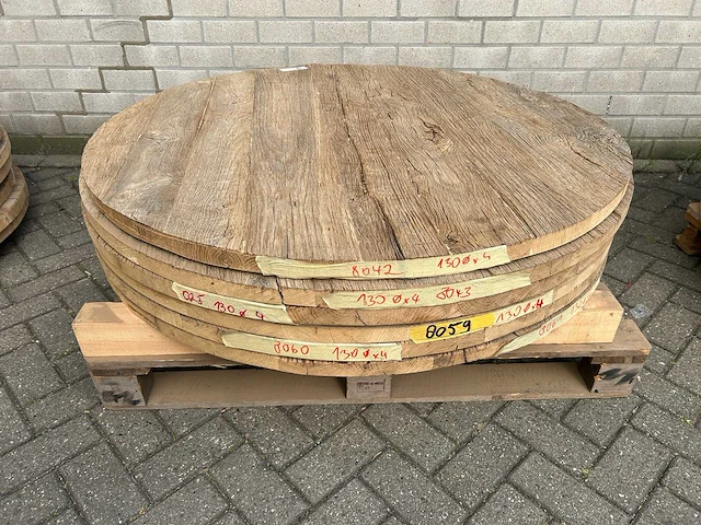 Set van 6 stuks eiken tafelbladen rond - afbeelding 1 van  4