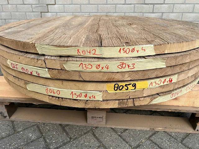 Set van 6 stuks eiken tafelbladen rond - afbeelding 4 van  4