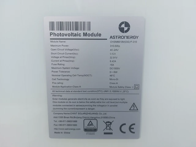 Set van 8 astronergy chsm6610m(dg)/f-310 glas-glas zonnepanelen en 1 growatt mic 2500tl-x omvormer - afbeelding 4 van  8