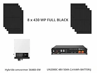 Set van 8 full black zonnepanelen hybride omvormer en batterij 2,4 kwh