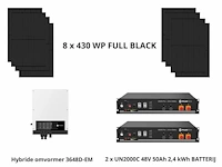 Set van 8 full black zonnepanelen hybride omvormer en batterij 4,8 kwh