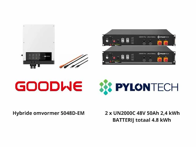 Set van goodwe 5048d-em hybride omvormer en 2x pylontech 2,4 kwh batterij t.b.v. opslag energie (totaal 4,8 kwh) - afbeelding 1 van  12