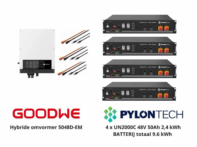 Set van goodwe 5048d-em hybride omvormer en 4x pylontech 2,4 kwh batterij t.b.v. opslag energie (totaal 9,6 kwh) - afbeelding 1 van  11