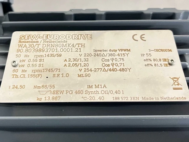 Sew-eurodrive - wa30/t drn80mk4/th - elektromotor 0,55 kw - afbeelding 4 van  4
