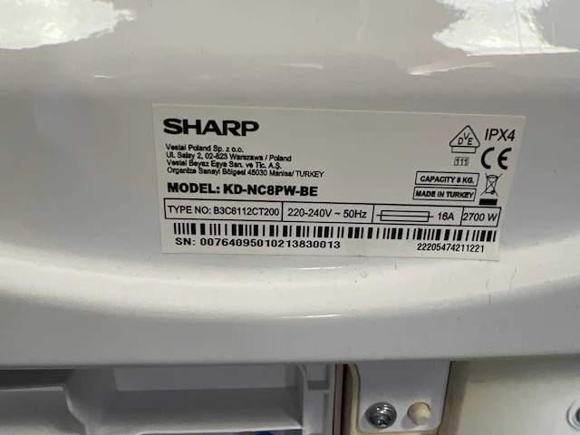 Sharp condensatiedroogkast b (kd-nc8pw-be) - afbeelding 5 van  8