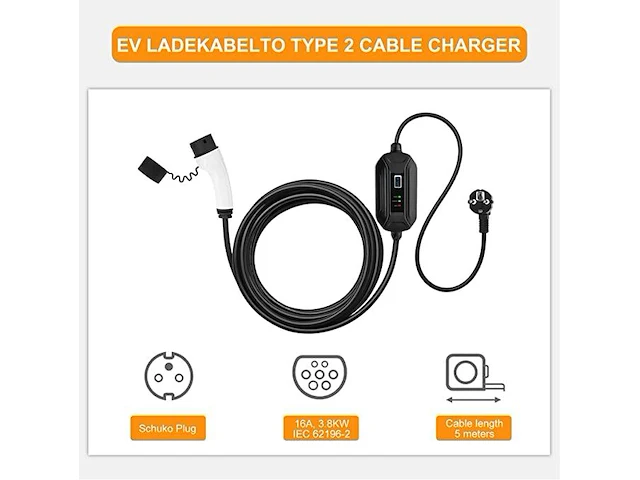 Shentec ev oplaadkabel (5m) voor elektrisch voertuig - afbeelding 3 van  4