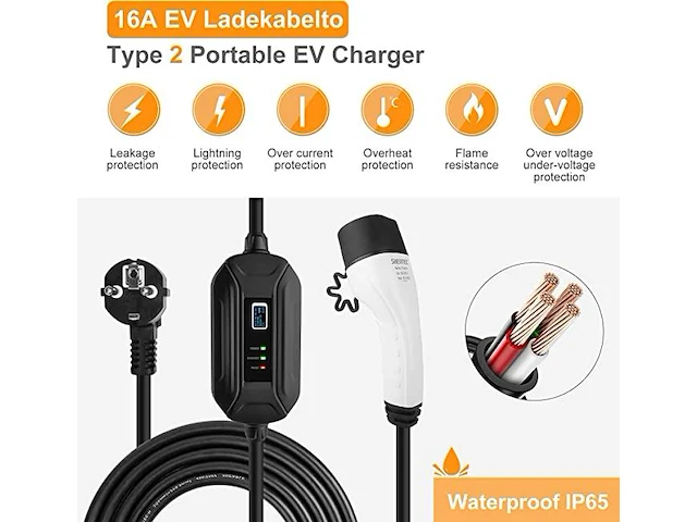 Shentec ev oplaadkabel (5m) voor elektrisch voertuig - afbeelding 4 van  4