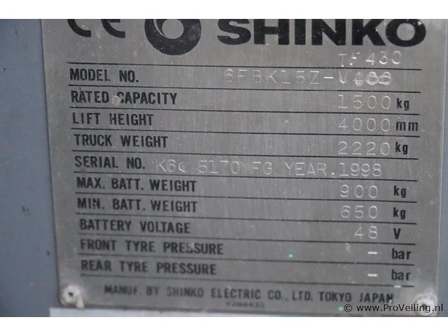Shinko elektrische vorkheftruck model 6fb15z-v - afbeelding 26 van  26