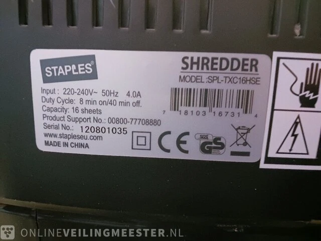 Shredder staples, spl-txc16hse - afbeelding 2 van  6