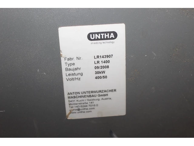 Shredder untha type lr 1400. bouwjaar 2008. rotorbreedte 14 cm. afmeting 240 cm x 170 cm x 165 cm. inclusie... - afbeelding 6 van  7