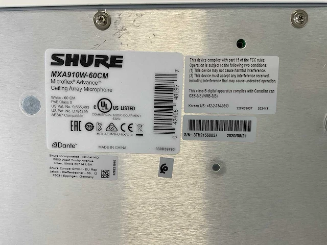 Shure (mxa910q-60cm), microflex advance ceiling array microphone (2x) - afbeelding 8 van  11