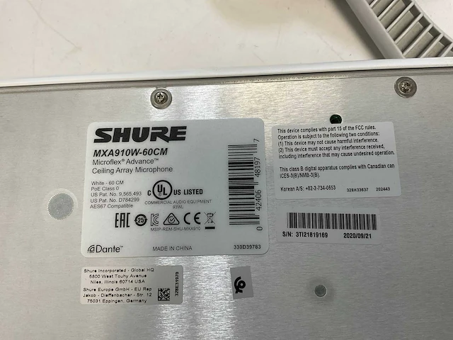 Shure (mxa910q-60cm), microflex advance ceiling array microphone (2x) - afbeelding 8 van  11
