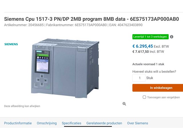 Siemens siematic s7-1500 cpu 1517-3 pn/dp 2mb program 8mb data - afbeelding 5 van  5