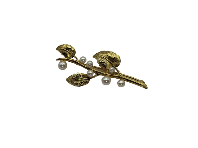 Sieraad, broche 14k goud met parels, goud - afbeelding 1 van  4