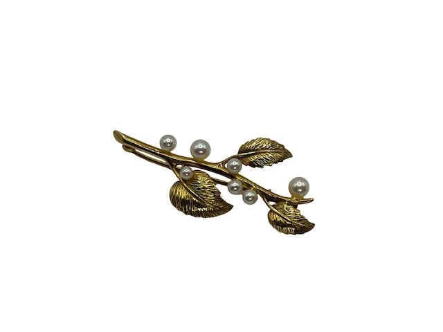 Sieraad, broche 14k goud met parels, goud - afbeelding 2 van  4