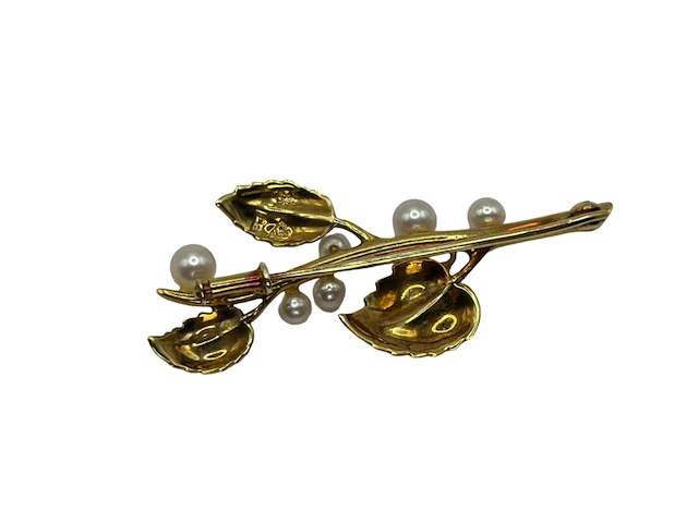 Sieraad, broche 14k goud met parels, goud - afbeelding 3 van  4