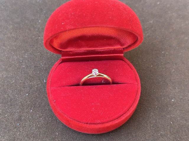 Sieraad, ring, trouwring 14kt met diamant, goud - afbeelding 1 van  5