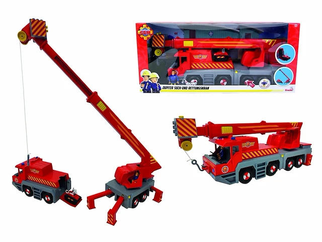 Simba brandweerman sam rescue crane set 50 cm, inclusief sam figuur en radar hond rood - afbeelding 1 van  4