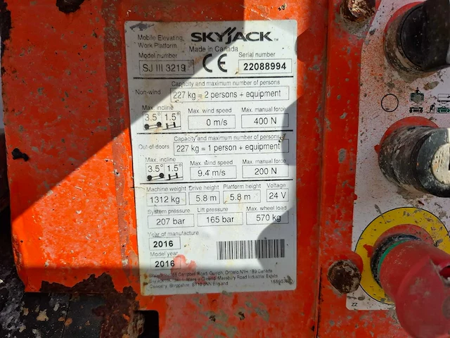 Skyjack - 2016 - sj 3219 - hoogwerker - afbeelding 9 van  12