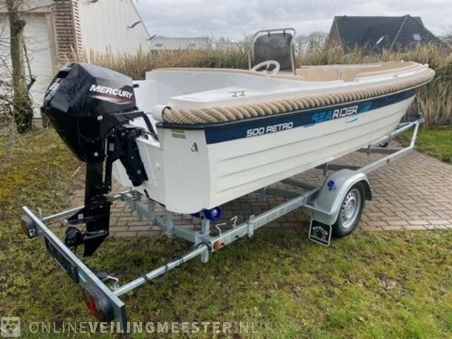 Sloep / console boot met 15 pk 4 takt mercury motor searider, 500 retro, bouwjaar 2021 - afbeelding 14 van  16