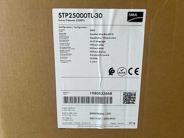 Sma - stp25000tl-30 - omvormer - afbeelding 2 van  2