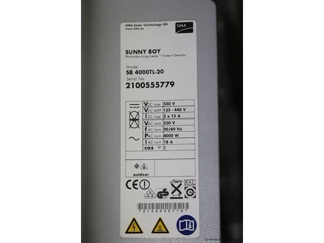 Sma sunny boy inverter/omvormer| model sb 4000tl-20 | 47x44x17cm - afbeelding 5 van  6