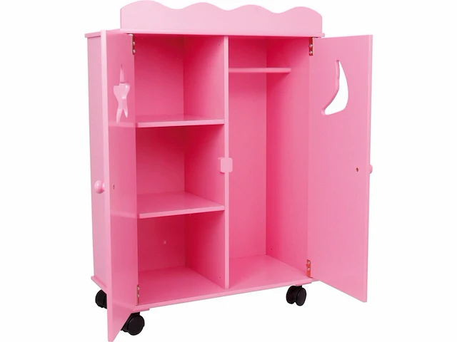 Small foot base toys houten poppen kledingkast roze - afbeelding 2 van  3