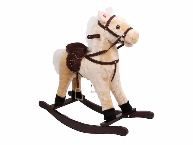 Small foot houten schommelpaard pluche shaggy bruin - afbeelding 1 van  5