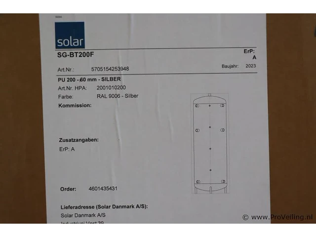 Solar buffertank t.b.v. warmtepomp type sg-bt200f - afbeelding 3 van  3