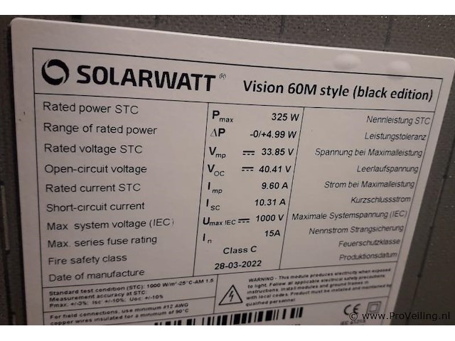 Solarwatt vision 60m style (black edition) zonnepanelen - 1 pallet á 30 stuks - afbeelding 2 van  2