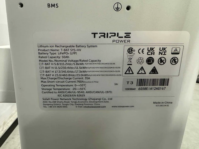 Solax batterij triple power 11,6kwh, bms, master + slave pack - thuisaccu / batterijopslag t.b.v. zonnepanelen - afbeelding 2 van  24