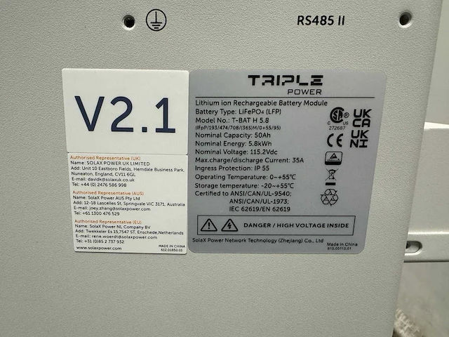 Solax batterij triple power 11,6kwh, bms, master + slave pack - thuisaccu / batterijopslag t.b.v. zonnepanelen - afbeelding 4 van  24