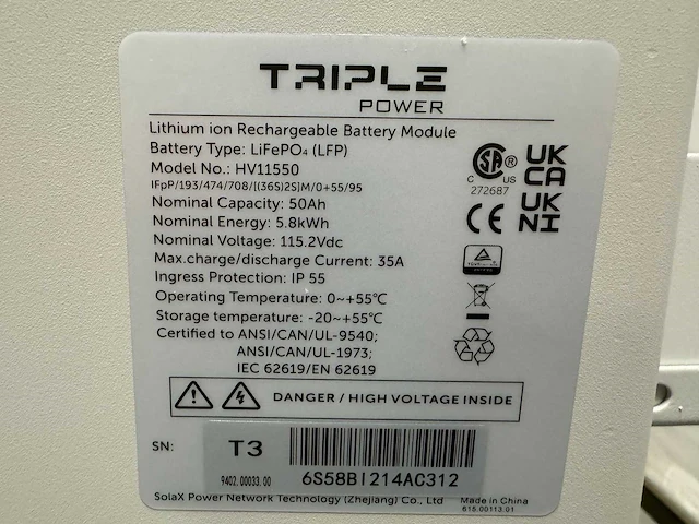 Solax batterij triple power 11,6kwh, bms, master + slave pack - thuisaccu / batterijopslag t.b.v. zonnepanelen - afbeelding 11 van  24