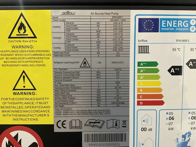 Solflow sfn-6sf1 propaan r290 warmtepomp 6kw ongebruikt - afbeelding 18 van  20