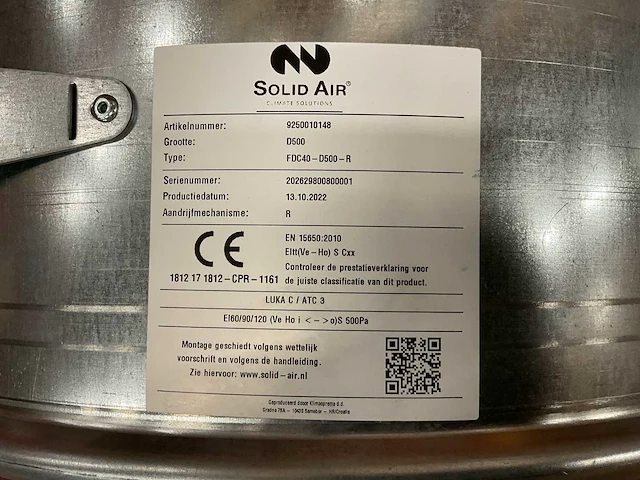 Solid air fdc40-d500-r ronde brandklep - afbeelding 3 van  4