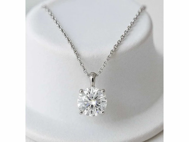Solitaire 2.0 ct. diamanten hanger aan witgouden ketting - afbeelding 1 van  6