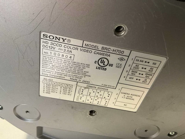 Sony brc-h700 color videocamera - afbeelding 4 van  4
