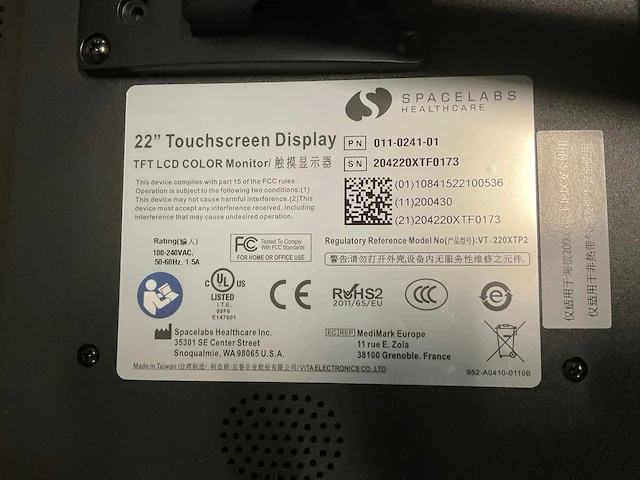 Spacelabs healthcare vt-220xtp2 computer monitor 22” - afbeelding 4 van  7