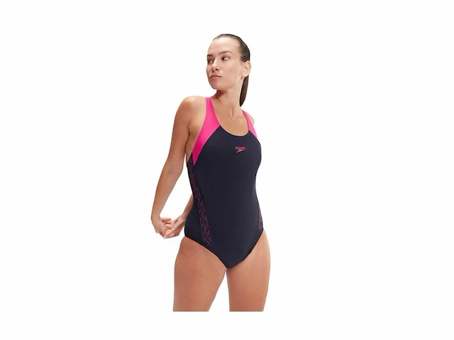 Speedo hyperboom splice racerback marine/roze sportbadpak maat 38 - afbeelding 1 van  4