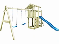 Speelhuis met trap, glijbaan en schommels - 235x535x268 cm - afbeelding 1 van  5