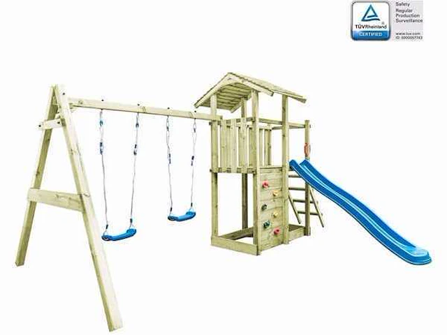 Speelhuis met trap, glijbaan en schommels - 235x535x268 cm - afbeelding 2 van  5