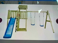 Speeltoestel met glijbaan en schommels 407x340x263 cm - afbeelding 3 van  5