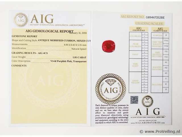 Spinel 1.81ct aig certified - afbeelding 7 van  8