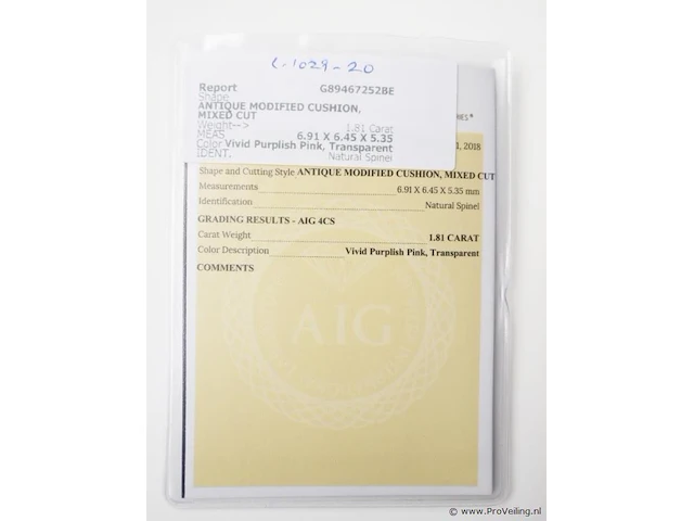 Spinel 1.81ct aig certified - afbeelding 8 van  8