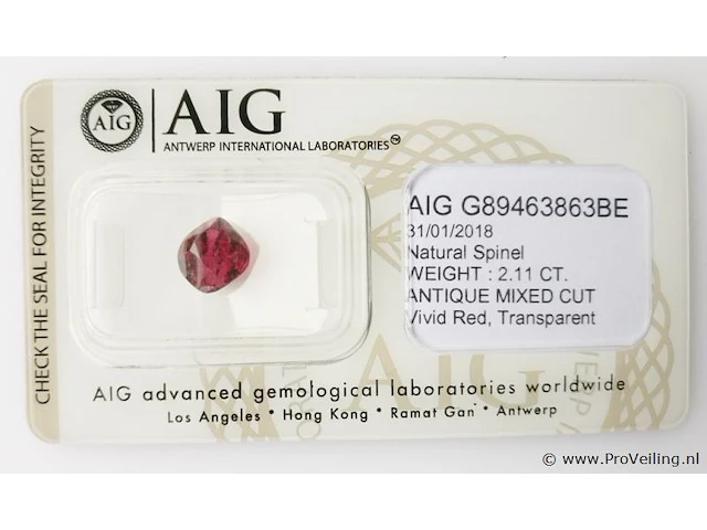 Spinel 2.11ct aig certified - afbeelding 1 van  3